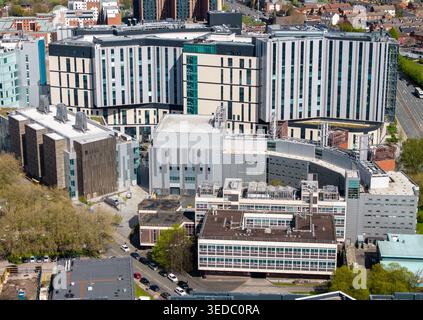 LIVERPOOL, MERSEYSIDE, ENGLAND - APRIL 16, 2026: Aerial view, Royal Liverpool University Hospital building alongside the life sciences buildings Stock Photo