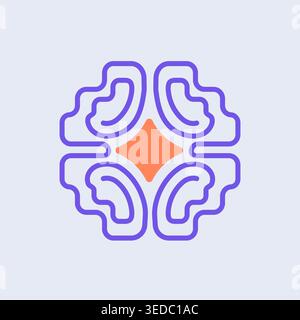 Stylized brain chip. Logo symbol for AI. Line art. Minimalist tech icon merging human intelligence with microprocessor.  Stock Vector