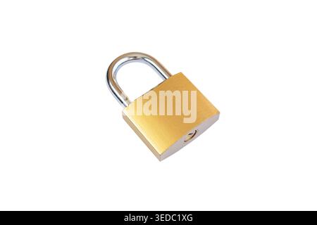 Locked Golden Padlock Isolated on White Background. Security Protection Concept. Stock Photo