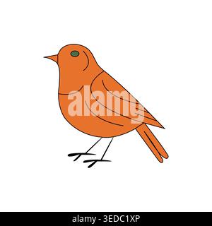 Cute orange bird vector illustration, simple flat animal icon isolated Stock Vector
