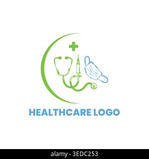 Healthcare medical logo with cross and wellness concept, modern health service branding Stock Vector
