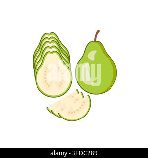 Fresh guava fruit vector illustration, healthy organic food isolated on white background Stock Vector