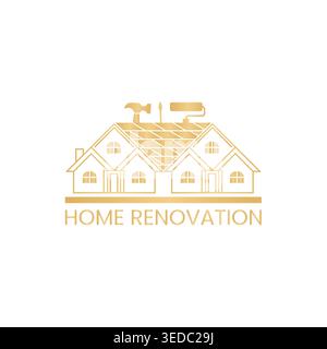 Home renovation and repair logo with house roof concept, construction service branding Stock Vector