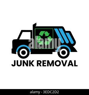 Junk removal service logo with truck icon, waste management and cleaning concept Stock Vector