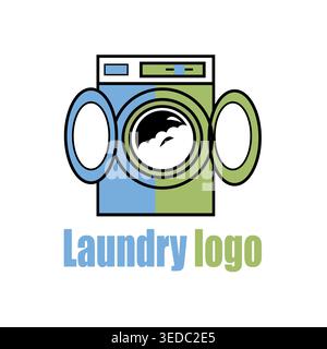 Laundry service logo with washing machine and bubbles, cleaning business branding Stock Vector