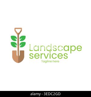 Landscape gardening logo with plant and outdoor design concept Stock Vector
