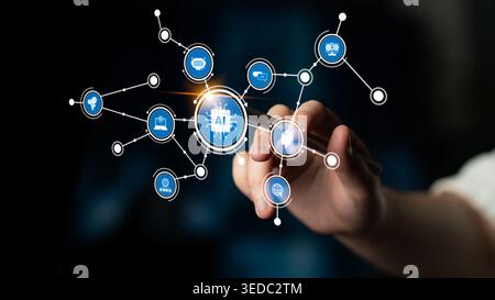 Engaging visual representation showcasing innovative AI technology, depicting data connections and digital networks that highlight future advancements Stock Photo