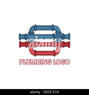 Plumbing service logo with pipe and water system concept Stock Vector