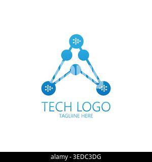 Modern technology logo with network nodes concept illustration Stock Vector