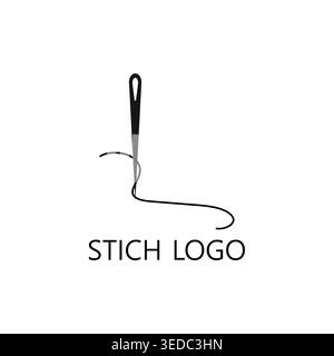 Stitch sewing logo with thread and needle concept Stock Vector