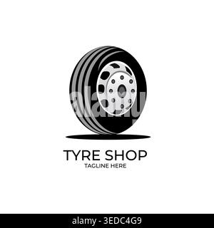 Tire shop logo with wheel and automotive service concept Stock Vector