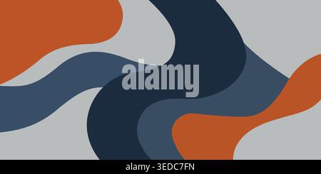 Bold Abstract Design with Dark Blue, Orange, and Grey Waves Stock Vector