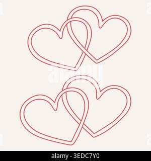 Minimalist Line Art of Heart Shapes in Red Stock Vector