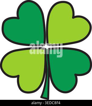 Four-Leaf Clover with Heart-Shaped Leaves Stock Vector