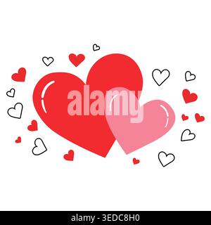 Cute Heart Shapes with Red and Pink Colors Stock Vector