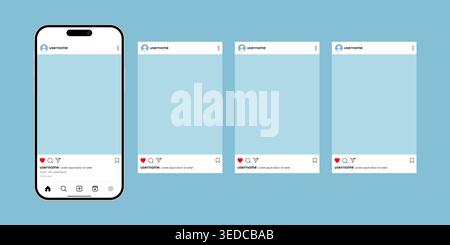 Social Network Mockup Template Layout on a Mobile Phone Device. Social Media Carousel Posts Vector Illustration Stock Vector