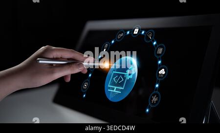 Global software development and coding solutions. Empowering businesses with custom application development and technology innovation. Motif Stock Photo
