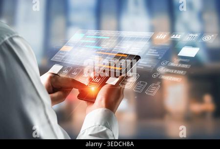 Digital visualization of multiple project timelines with progress tracking, documents, and team collaboration symbols Parse Stock Photo