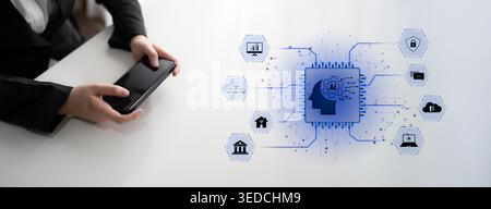 AI system integration connects AI, system, and integration across digital networks to enhance services, performance, and intelligent automation Latch Stock Photo