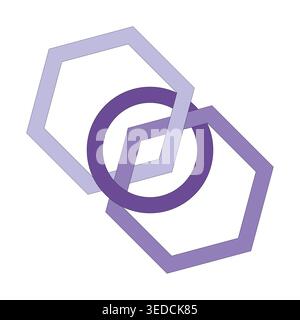 Twisted ring illustration. Hexagon shape set. Lavender color Vector. Unique abstract symbol. Stock Vector