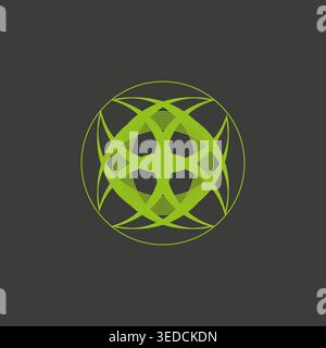 Abstract sphere shape. Global network Vector icon. Techno line art emblem. Dark background composition. Stock Vector