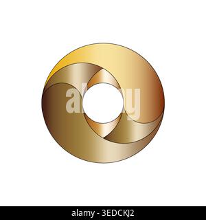 Detailed geometric graphic. Gold plated donut icon. Twisted ring Vector. Elegant clean shape. Stock Vector
