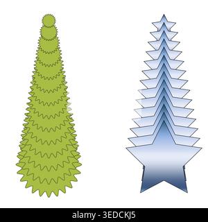 Distinctive fir illustration. Stylized holiday tree Vector. Spiky shape detail. Blue star element. Stock Vector