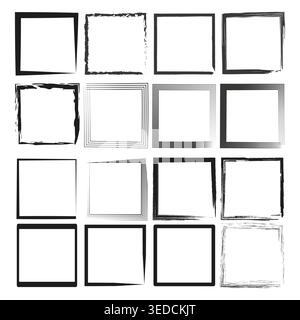 Square frame collection. Variety border shapes. Grunge outline Vector. Abstract box set. Stock Vector