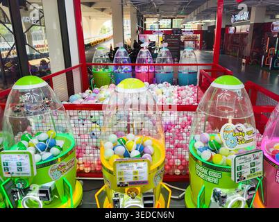 Break Eggs gashapon capsule vending machines designed to dispense prizes in capsules. Stock Photo
