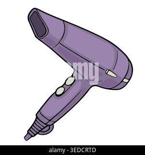 Purple hairdryer vector illustration with buttons and cord, isolated on white background Stock Vector