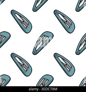 Seamless vector pattern of blue hair clips with a modern, clean illustration style. Stock Vector