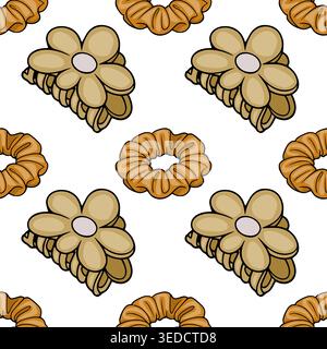 Seamless vector pattern of cute flower hair clips and scrunchies, playful style Stock Vector