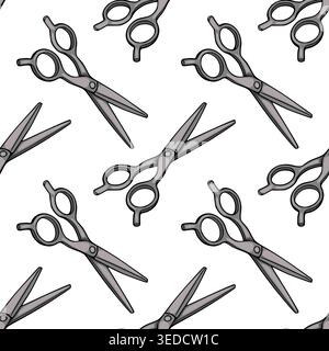 Seamless vector pattern of grey barber scissors, isolated on white background Stock Vector