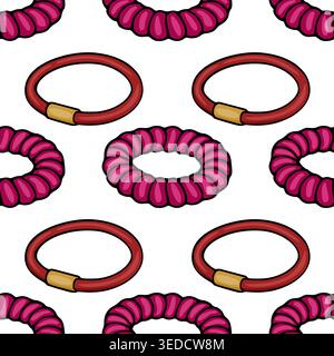 Seamless vector pattern of red and pink scrunchies, hair ties, and accessories for women's fashion Stock Vector