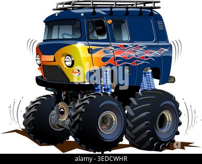 Cartoon Monster Truck Camper Van. Available EPS-10 separated by groups and layers with transparency effects for one-click recolor Stock Vector
