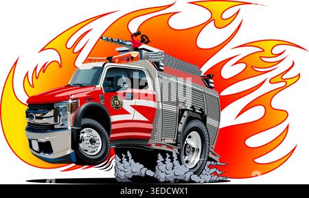 Vector cartoon firetruck. Available EPS-10 vector format separated by groups and layers for easy edit Stock Vector
