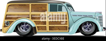 Vector retro woody wagon lowrider. Available eps-10 vector format separated by groups with transparency effects for one-click recolor Stock Vector
