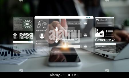 Interactive digital interface showcasing artificial intelligence communication, emphasizing user engagement and innovative technology for seamless Stock Photo