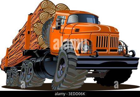Cartoon logging truck isolated on white background. Available EPS-10 vector format separated by groups and layers for easy edit Stock Vector