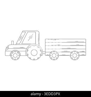 Monochrome vector tractor. Vehicles shown from side view. Perfect for kids designs, nursery decor, posters, stickers, and web graphics Stock Vector