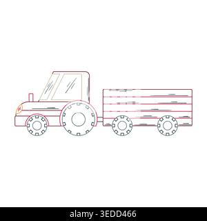 Color outline vector tractor. Vehicles shown from side view. Perfect for children's products, nursery decor, posters, stickers, and web graphics Stock Vector