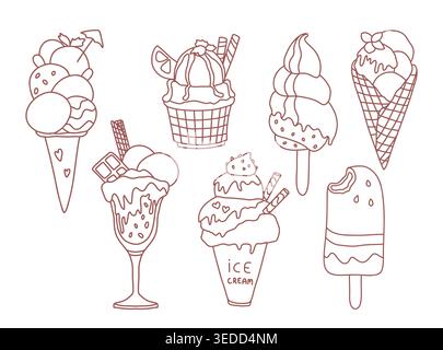 Ice cream line art vector collection Stock Vector