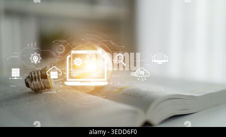 Modern web development concept featuring coding symbols, web development process, web development interface, and web development tools with futuristic Stock Photo