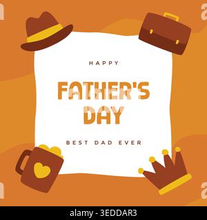 Father's Day greeting background illustration with white paper and elements on each corner set against an orange backdrop, perfect for celebrations. Stock Vector