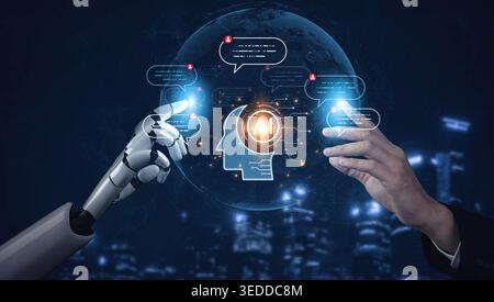 Conversational AI analyzes messages to help teams respond faster. Conversational AI improves support, and conversational AI enables safer, smarter NLP Stock Photo