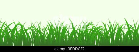 Green grass lawn seamless border with lush blade texture and wild vegetation in cartoon vector illustration for spring garden landscape background Stock Vector