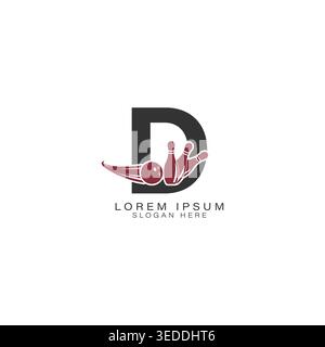 Letter D Logo with a Bowling Ball and Pins. Alphabet D Icon Design for Bowling Clubs Stock Vector