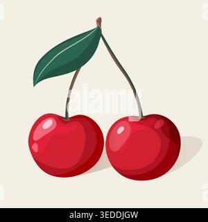 Cherries in cartoon style on a white background. Vector illustration. Stock Vector
