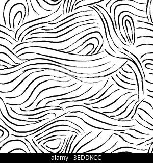 Seamless pattern of black hand drawn wavy lines on white background. Abstract ink brush strokes texture. Minimalist organic vector ripple background Stock Vector