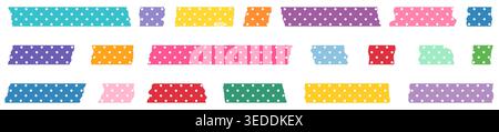 Cute Colorful Rainbow Colored Vector Adhesive Washi Tape Illustration, Polka Dot Masking Paper Tape Borders for Designs for Kids Stock Vector